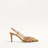 VLogo Signature Slingback Pump In Crust Leather With Floral Embroidery 80Mm VLogo Signature Slingback Pump In Crust Leather With Floral Embroidery 80Mm