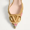 VLogo Signature Slingback Pump In Crust Leather With Floral Embroidery 80Mm VLogo Signature Slingback Pump In Crust Leather With Floral Embroidery 80Mm