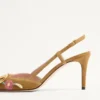 VLogo Signature Slingback Pump In Crust Leather With Floral Embroidery 80Mm VLogo Signature Slingback Pump In Crust Leather With Floral Embroidery 80Mm